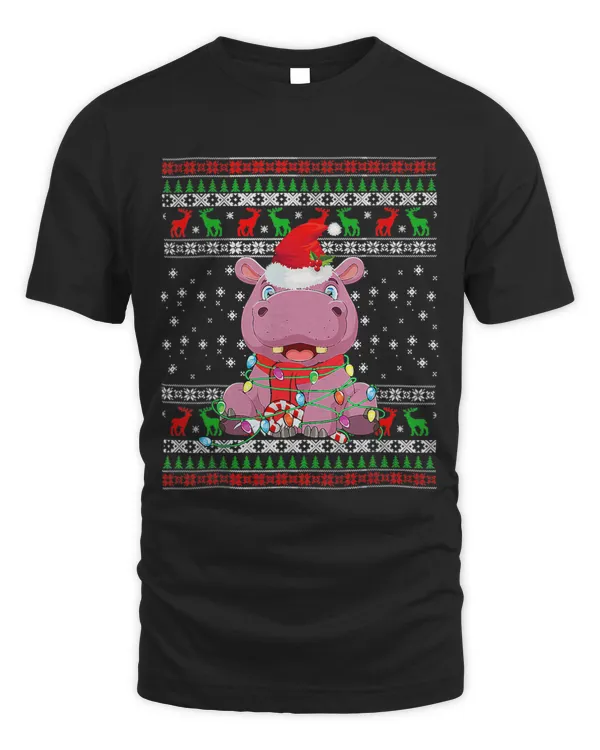 Hippo Christmas Ugly Xmas Lights Santa Hat Funny Gifts Boys 28