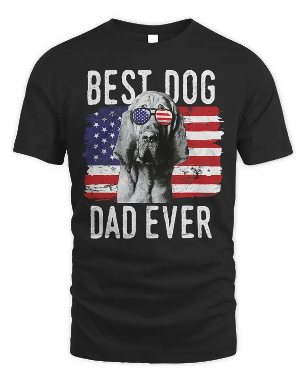 Mens American Flag Best Dog Dad Ever Bloodhound USA T-Shirt