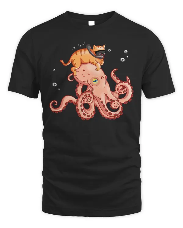 Cat Riding Octopus Funny T-Shirt