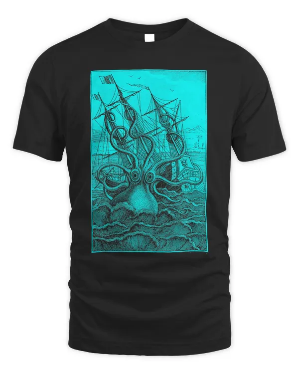 Giant Octopus Pirate Ship Vintage Kraken Sailing Squid T-Shirt