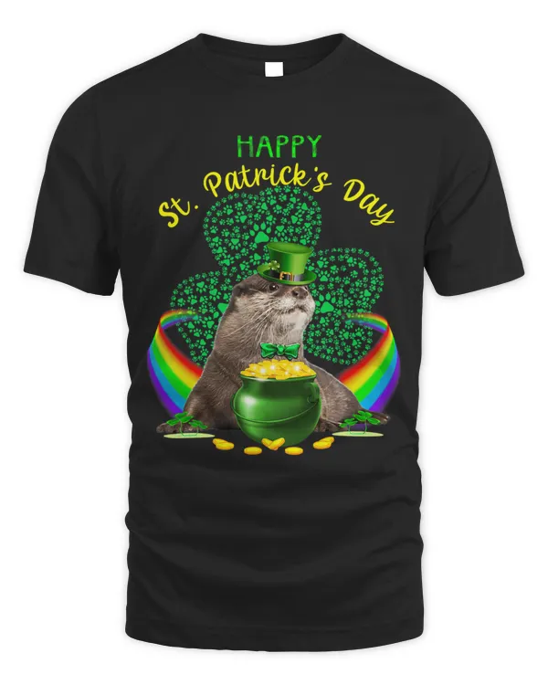 Happy St Patricks Day Otter Leprechaun Hat Shamrocks T-Shirt