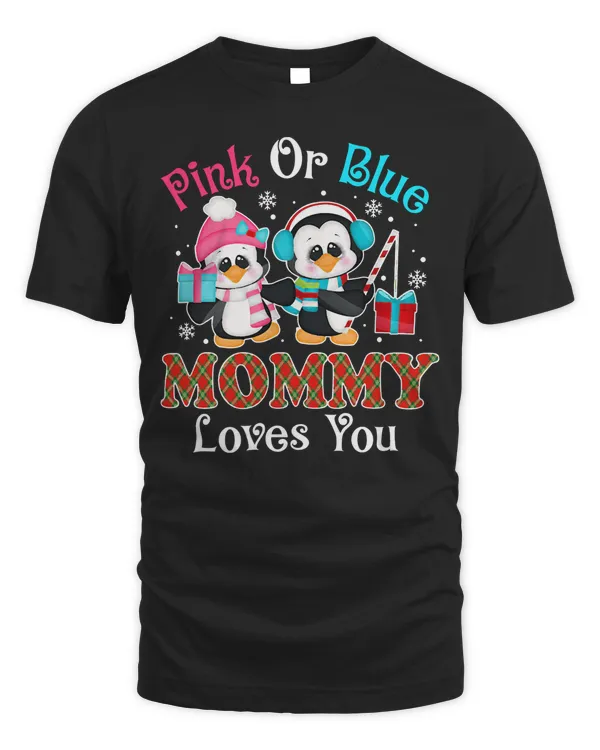 Pink Or Blue Mommy Loves You Shirt Mother Mom Penguin Family T-Shirt