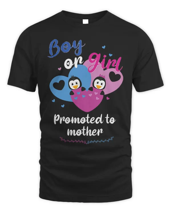 Womens Boy Or Girl Promoted To Mother Penguin Gender Reveal Party T-Shirt