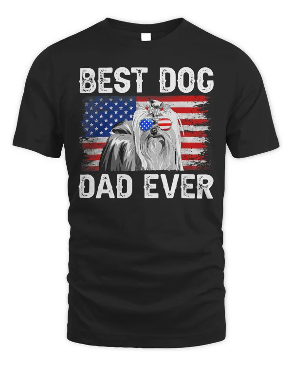 Mens Best Yorkshire Terrier Dad Ever American Flag 4th of July T-Shirt