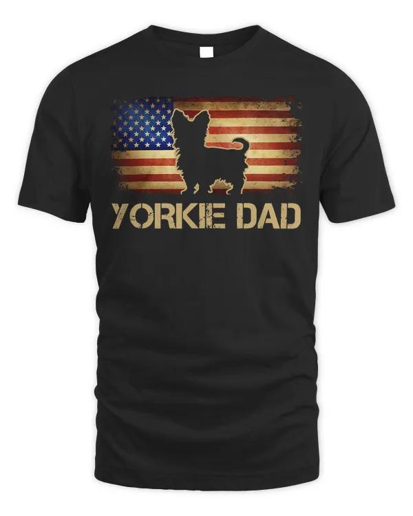 Mens Yorkie Dad Vintage American Flag Patriotic Yorkshire Terrier T-Shirt