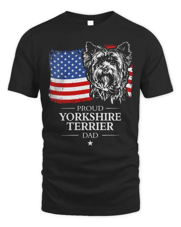 Womens Proud Yorkshire Terrier Dad American Flag patriotic dog V-Neck T-Shirt