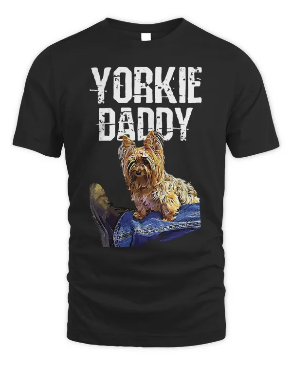 Womens Yorkie Daddy Best Yorkshire Terrier Dad Vintage Grunge Dog V-Neck T-Shirt