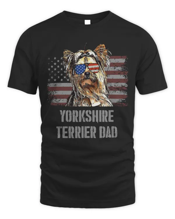 Yorkshire Terrier Best Dog Dad Ever Retro USA American Flag T-Shirt