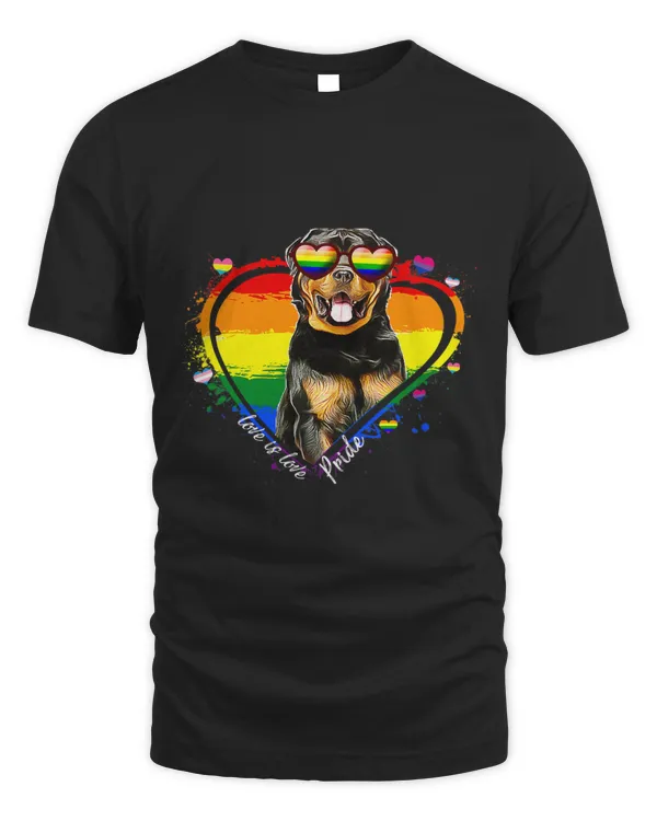 Rottweiler Rainbow Heart Gay Pride LGBT Tshirt Dog Lover