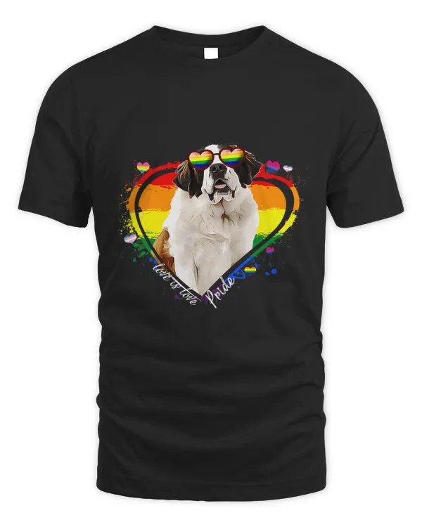 Saint Bernard Rainbow Heart Gay Pride LGBT Tshirt Dog Lover