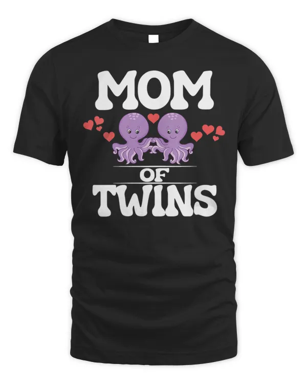 Womens Mom Of Twins Octopus New Mother Announcement V-Neck T-Shirt