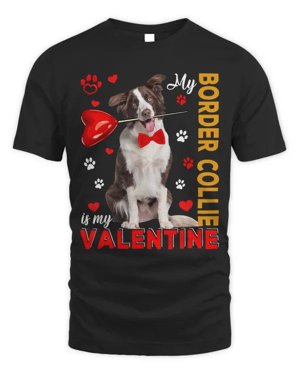 My Border Collie Is My Valentine Cute Dog Holding Heart 74