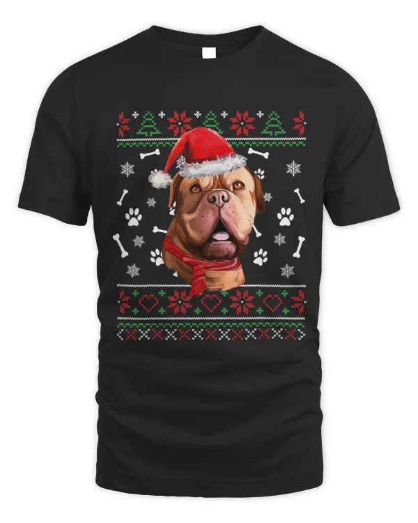 Ugly Sweater Christmas Dogue de Bordeaux Santa Hat Pajama