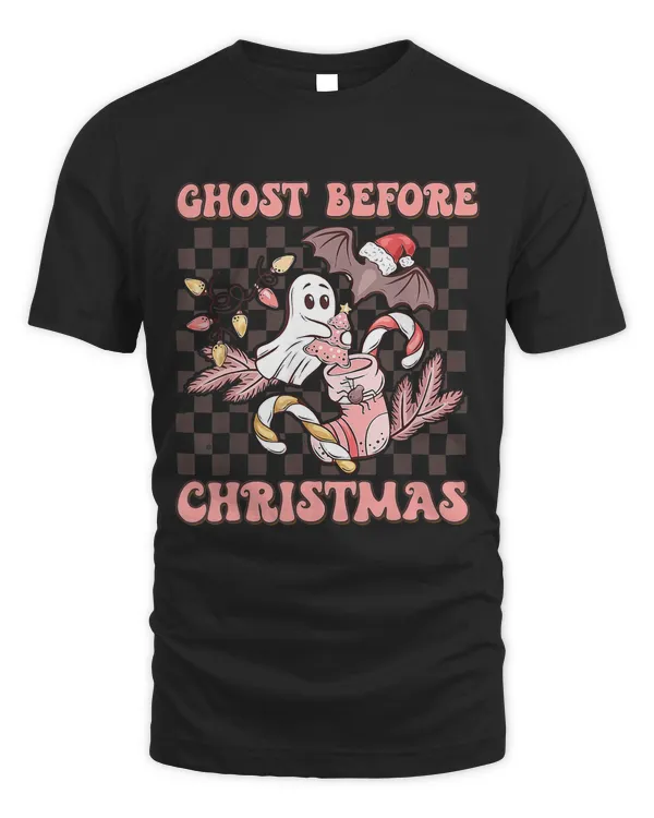 Ghost Before Christmas Cute Xmas Spooky Season Retro Groovy 391