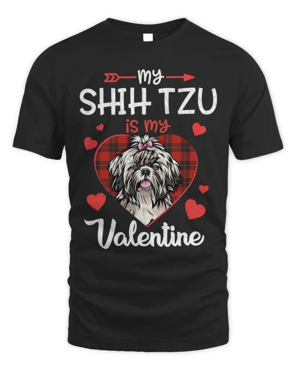 Shih Tzu Is My Valentine Dog Red Plaid Heart Valentine Day 137