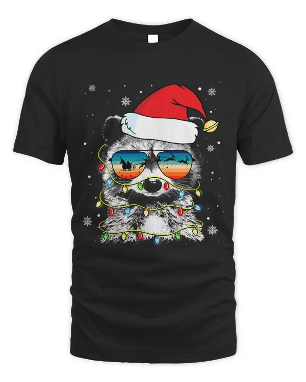 Raccoon Santa Hat Christmas Tree Lights Pajama Racoon Lover 190