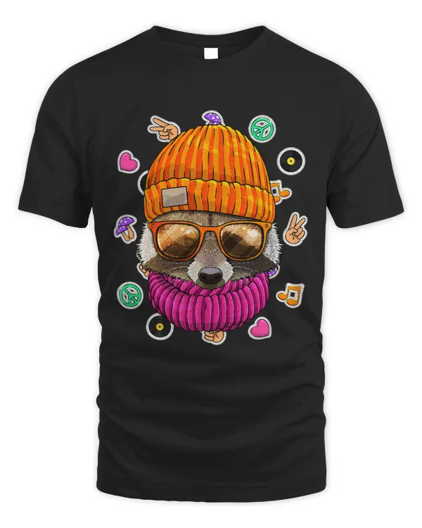 Hipster Raccoon Geek Nerd Glasses Animal Love Peace Sign