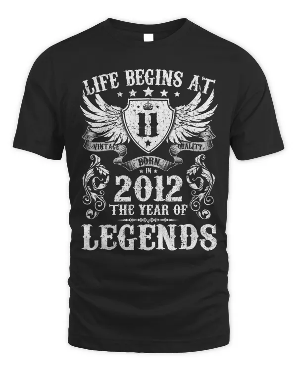 11th Birthday Tee Vintage Legends Made In 2012 11 Years Old
