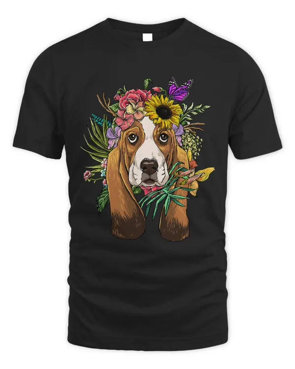 Floral Basset Hound Botanical Plant Flower Pet Dog Lover