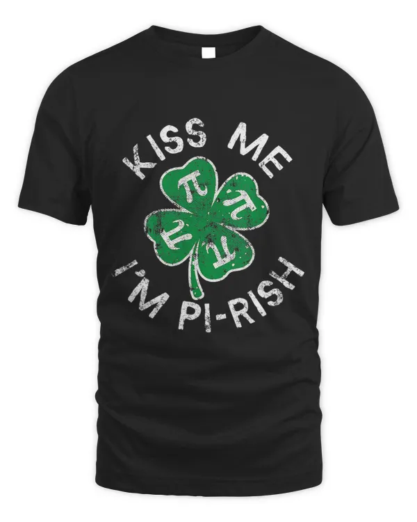 Kiss Me Im Pi Rish Lucky Clover St Patricks Day Distress