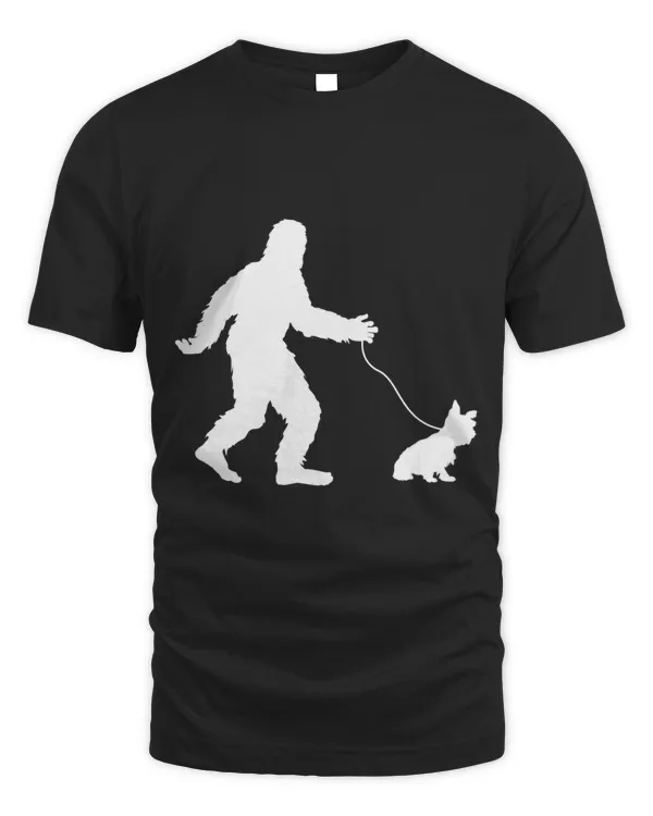 Funny Bigfoot Walking Yorkie Gift Sasquatch Dog Walker