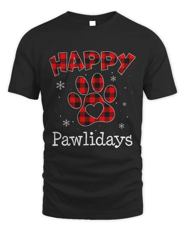 Happy Pawlidays Buffalo Plaid Paw Christmas Puppy Dog Lover