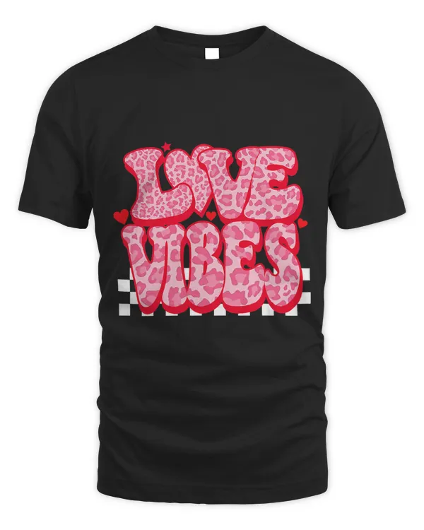 Love Vibes Cute Pink Heart Valentines Day Retro Leopard