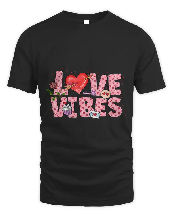 Love Vibes Cute Pink Red Valentines Rose Graphic for Women