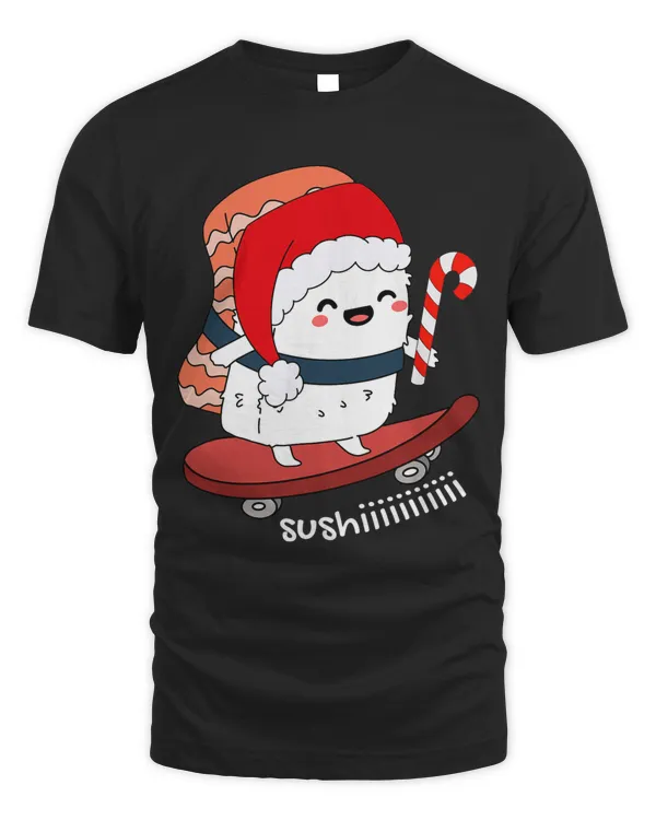 Sushi Christmas Cute Santa Sushi Skateboarding Candy Cane