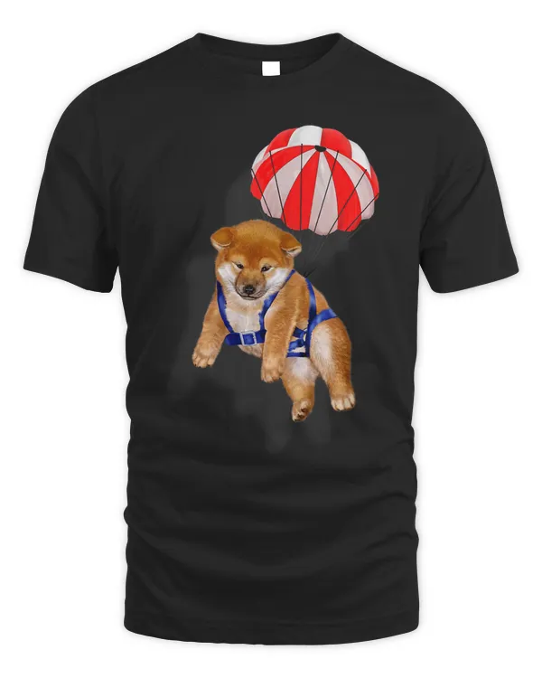 T Shirt Cute Shiba Inu Puppy Parachute Japan Dog Skydiving