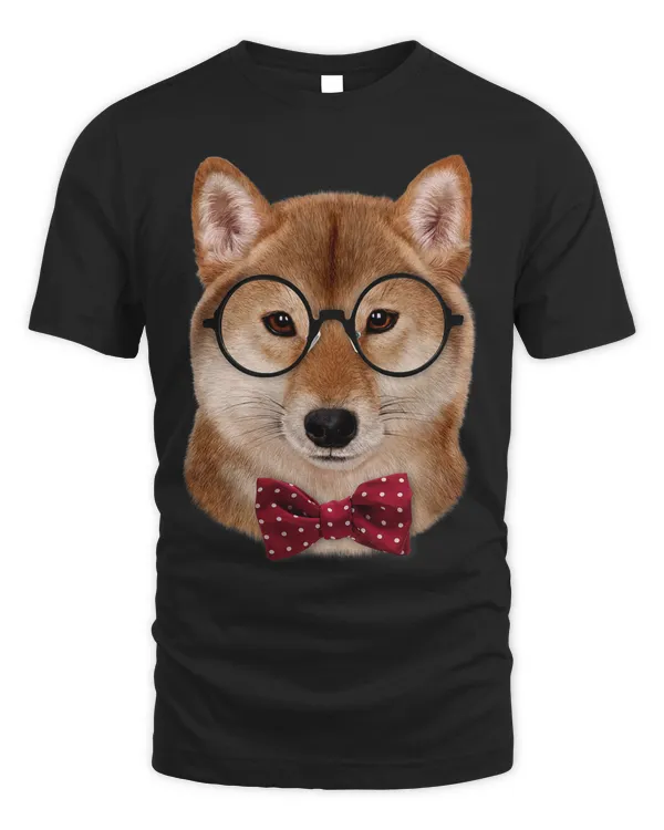 Nerd Shiba Inu in Eyeglass and Bow Tie Japanese Dog