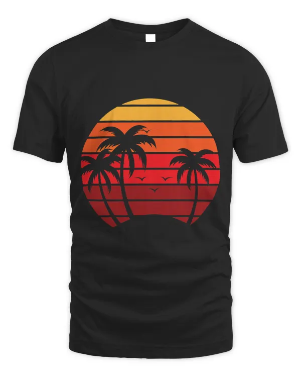 Pacific Ocean Palm Trees With Retro Vintage Sunset Design