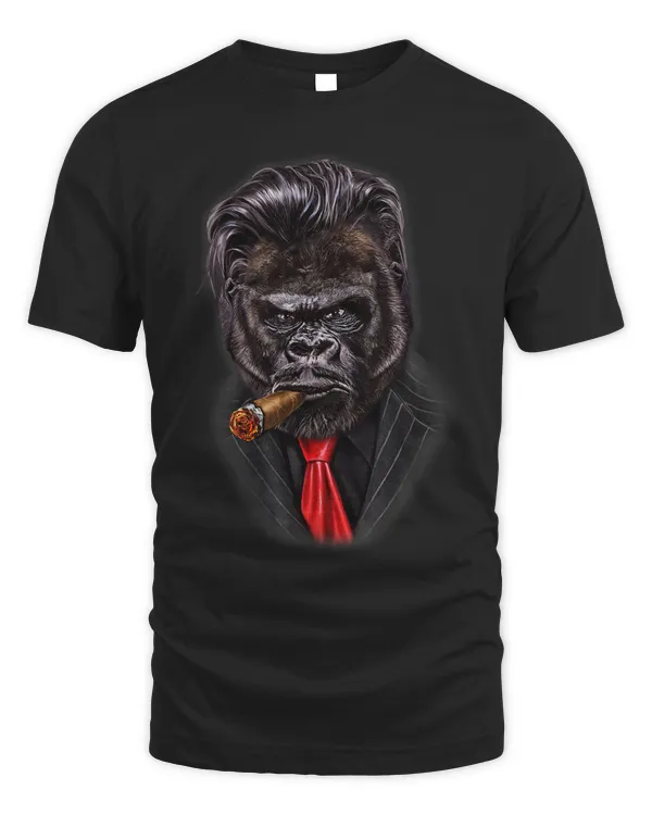 Sharp Looking Gangster Gorilla in Suit Chewing Cigar