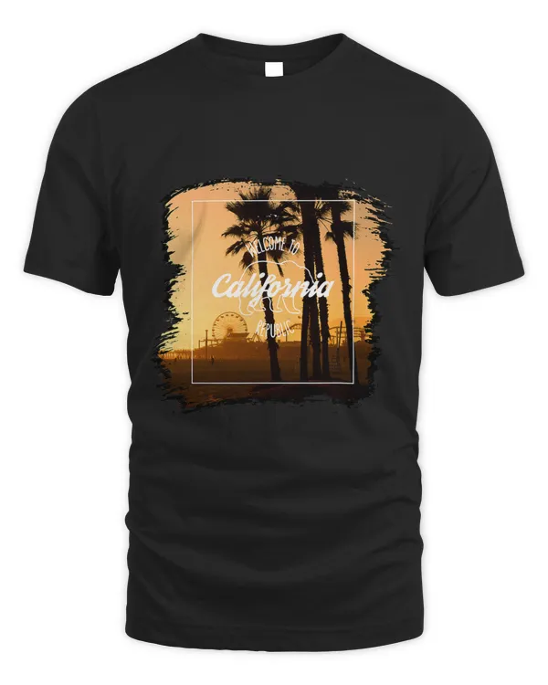 T Shirt Welcome to California Republic Sunset Santa Monica