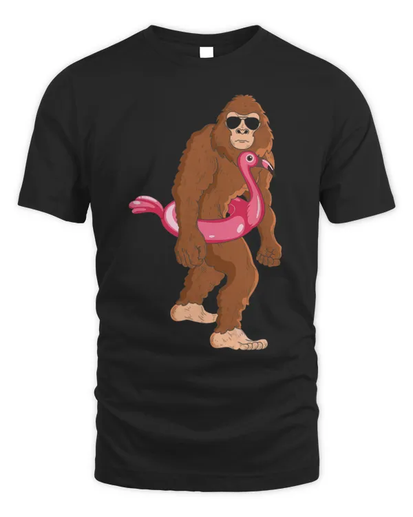 Funny Pool Party Bigfoot Flamingo Tee Sasquatch Pink Float