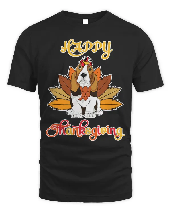 Turkey Pilgrim Riding BASSET HOUND Happy Thanksgiving Shirt