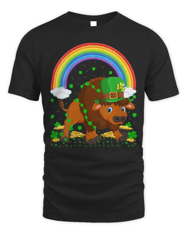 Womens Rainbow Irish Shamrock Bison St. Patrick's Day V-Neck T-Shirt