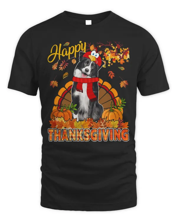 Thanksgiving Border Collie Wearing Turkey Costume Autumn Long Sleeve T-Shirt