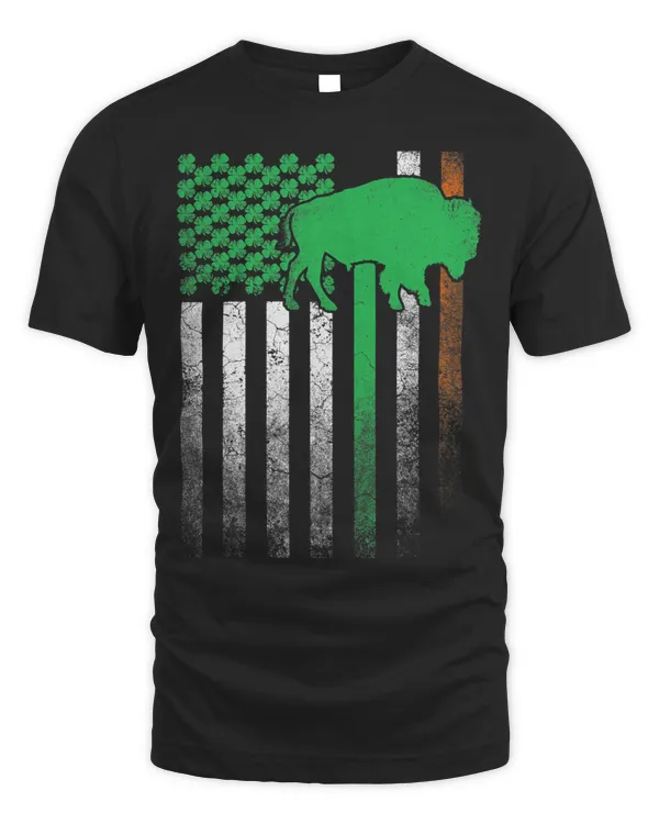 Buffalo Bison Gift St. Patrick's Day Irish American Flag T-Shirt