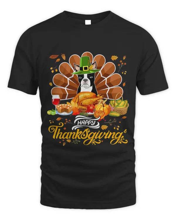 Happy Thanksgiving Boston Terrier Turkey Food Pumpkin Fall T-Shirt