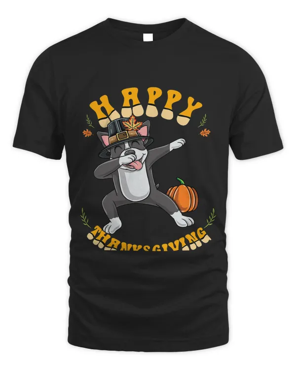 Dabbing Boston Terrier Happy Thanksgiving Kids T-Shirt