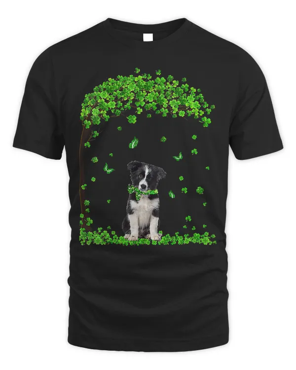 Womens Border Collie St Patricks Day Lover Irish Shamrock Dog Loves V-Neck T-Shirt