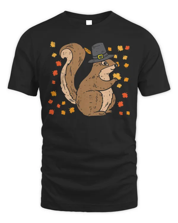 Pilgrim Squirrel Cute Thanksgiving Fall Autumn Animal Gift T-Shirt