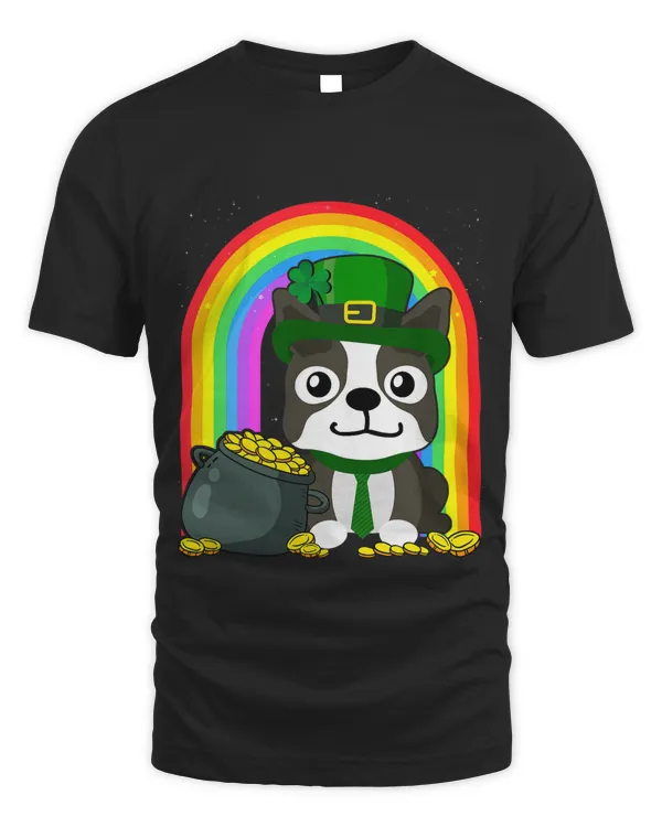 Boston Terrier Rainbow Irish Clover St Patrick Day Dog Gift T-Shirt