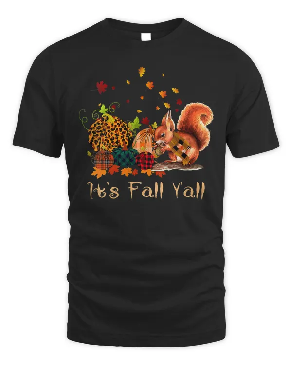 Womens It's Fall Y'all Squirrel Pumpkin Sunny Thanksgiving Costume V-Neck T-Shirt