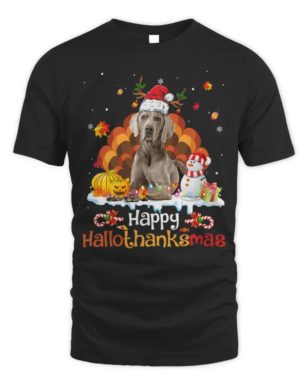 HalloThanksMas Halloween Thanksgiving Christmas Weimaraner T-Shirt