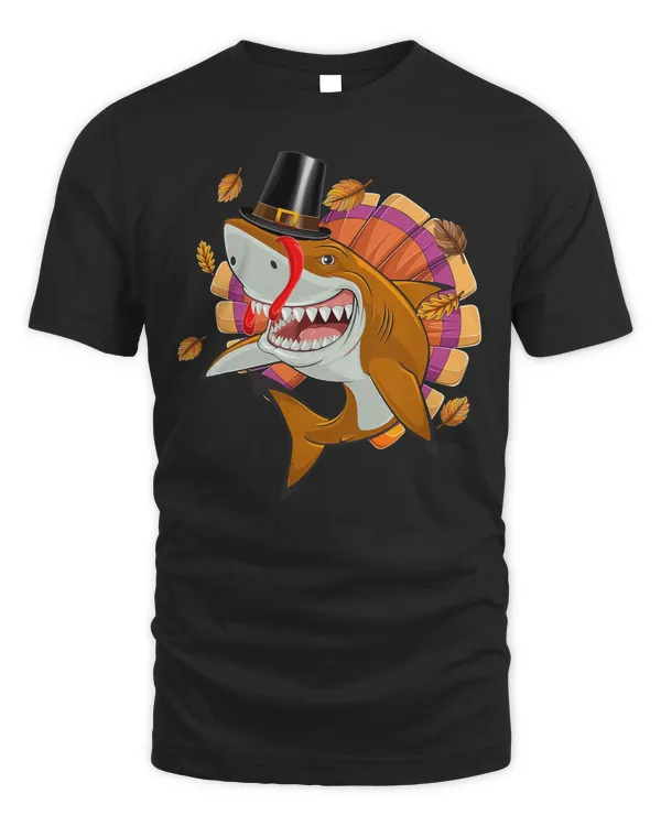 Pilgrim Hat Turkey Shark Thanksgiving Shirt for Boys Kids T-Shirt