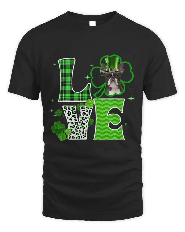 Boston Terrier Shamrock Lucky Clover Irish St Patricks Day T-Shirt