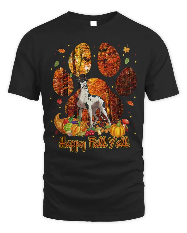 It's Fall Y'all Great Dane Pilgrim Dog Paw Cute Thanksgiving T-Shirt