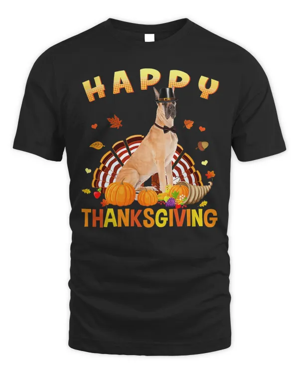 Happy Thanksgiving Cute Great Dane Turkey Pilgrim Hat Funny T-Shirt